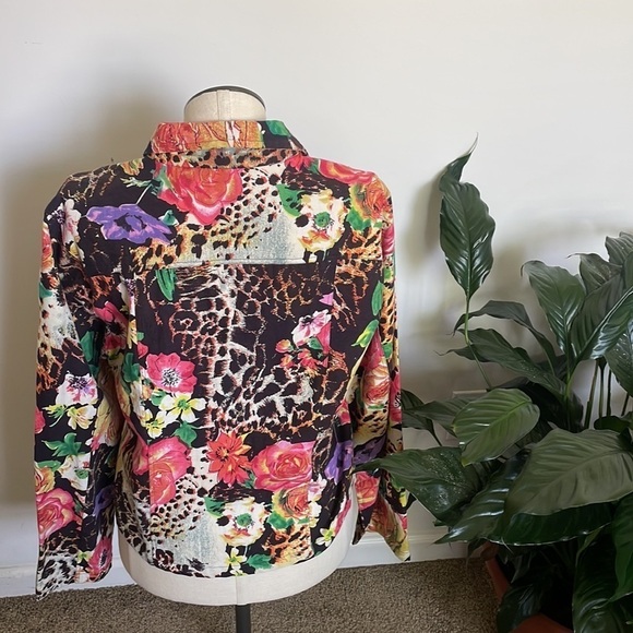 Candy Couture Cotton button embellished Jacket Light Animal Print Floral Size XL - Picture 8 of 8